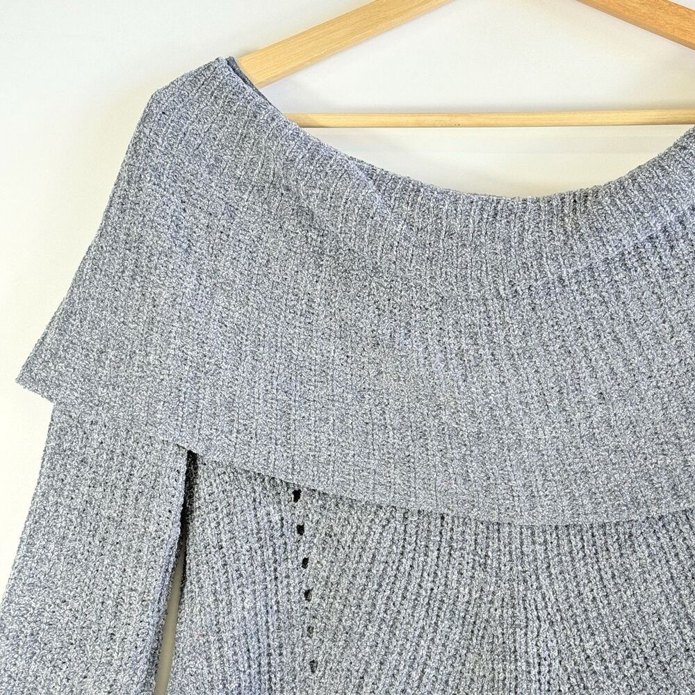 Moth by Anthropologie Womens Small Grey Cozy Chenille Knit Broad Collar Sweater‎ - Picture 3 of 7